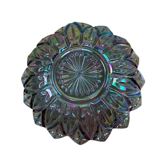 Vintage Federal Glass Smoke Iridescent Carnival Glass Serving Bowl Petals 10" - Picture 5 of 10